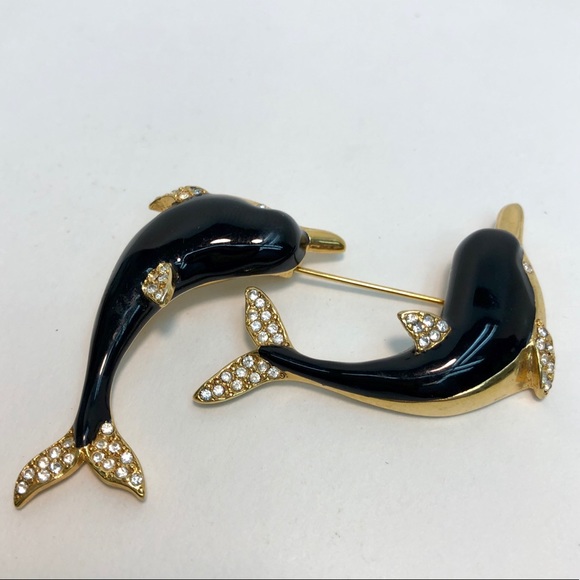 KJL Dolphin enamel vintage double stick pin - Picture 4 of 6